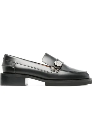 Ganni Crystal-button leather loafers