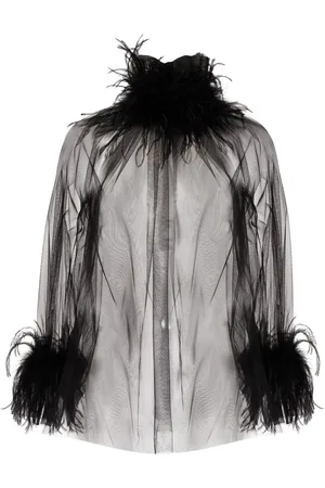 Styland Feather-trimmed sheer blouse
