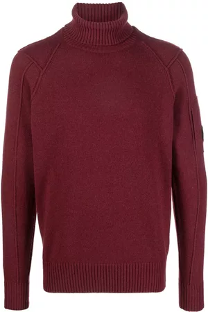 C.P. Company Men Turtleneck Sweaters - Logo-patch roll neck sweater - Red