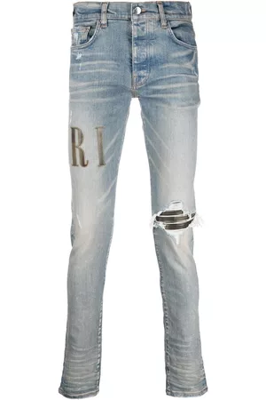 AMIRI Men Skinny Jeans - Logo-print distressed skinny jeans - Blue