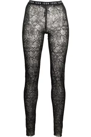 Dsquared2 Women Lace Leggings - Lace logo-waistband leggings - Black