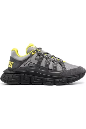 VERSACE Men Flat Shoes - Greca panelled slip-on sneakers - Grey