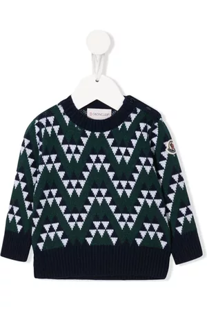 Moncler Sweatshirts - Graphic-print virgin wool jumper - Blue