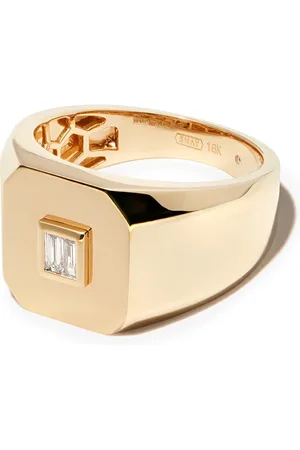 Shay 18kt yellow baguette diamond-embellished signet ring