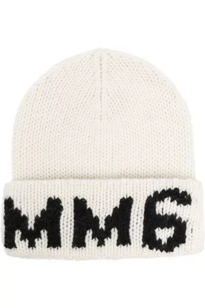 Maison Margiela Girls Beanies - Logo-print knit beanie - White