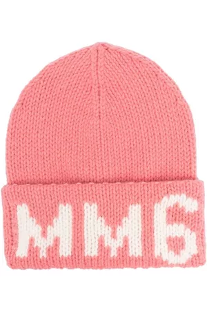 Maison Margiela Girls Beanies - Logo-print knit beanie - Pink
