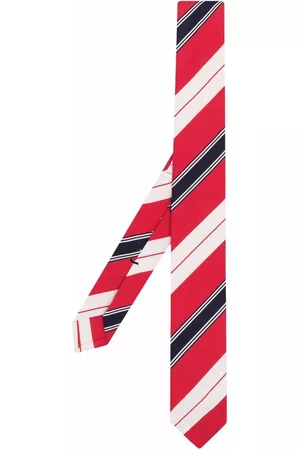 Thom Browne Men Bow Ties - Diagonal-stripe logo-patch tie - Red
