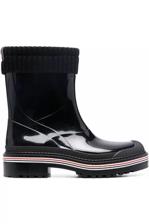 Thom Browne Knitted-cuff high-shine rain boots - Black