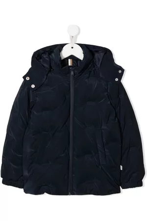 HUGO BOSS Boys Puffer Jackets - Hooded logo-print padded jacket - Blue