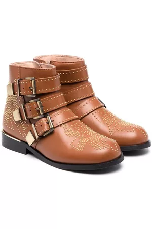 Chloé Studded buckled ankle boots - Brown