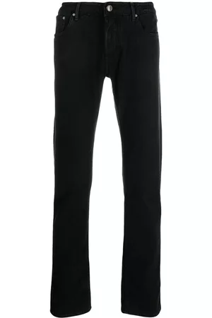 Hand Picked Embroidered-logo slim-cut jeans - Black