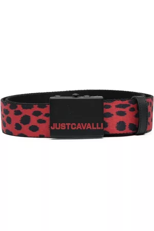 Roberto Cavalli Men Belts - Leopard-print logo-buckle belt - Red