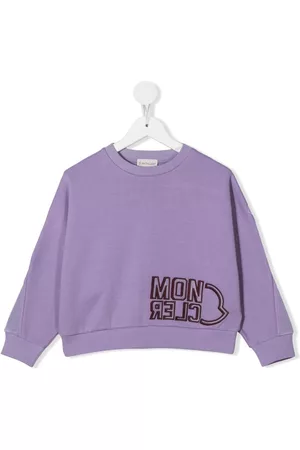 Moncler Girls Hoodies - Logo-print cotton crew-neck sweatshirt - Purple
