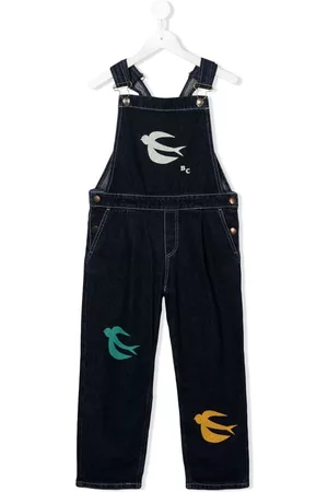Bobo Choses Bird-print dark-wash dungarees - Blue