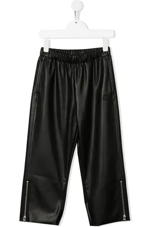 Maison Margiela Logo-embroidered faux-leather trousers
