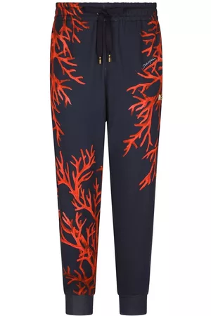Dolce & Gabbana Men Sweatpants - Coral-print cotton track pants - Blue