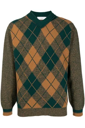 PRINGLE OF SCOTLAND Men Sweatshirts - Argyle-pattern V-neck jumper - Green