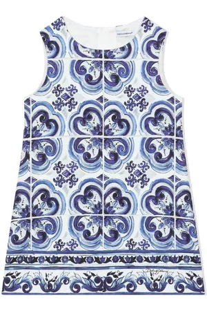 Dolce & Gabbana Girls Printed Dresses - Majolica-print shift dress - Blue