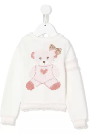 MONNALISA Teddy bear-motif cotton jumper - White