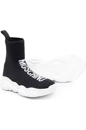 Moschino Boys Sock Sneakers - Logo-print ankle-sock sneakers - Black
