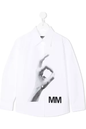Maison Margiela Boys Long sleeved Shirts - Graphic-print long-sleeve shirt - White