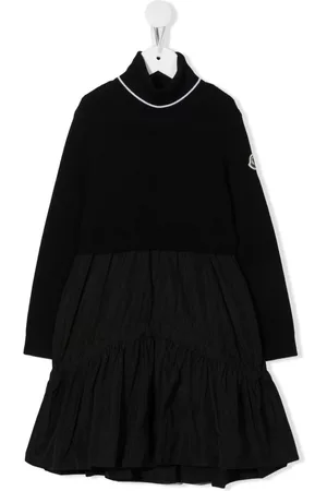 Moncler Girls Long knitted dresses - Long-sleeve mock neck wool knit dress - Black