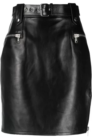 Alexander McQueen Women Mini Skirts - High-waisted leather mini skirt - Black