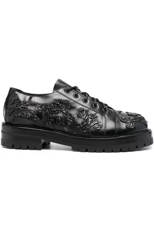 VERSACE Men Formal Shoes - Barocco column leather shoes - Black
