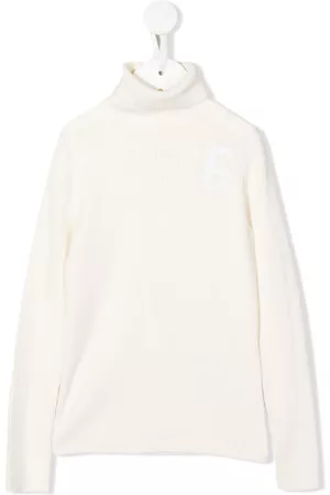 Maison Margiela Girls Sweaters - Logo-print roll-neck jumper - Neutrals