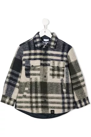 Aspesi Kids Boys Fleece Jackets - Check-print fleece shirt jacket - Neutrals