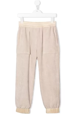 Moncler Girls Pants - Corduroy logo-patch trousers - Neutrals