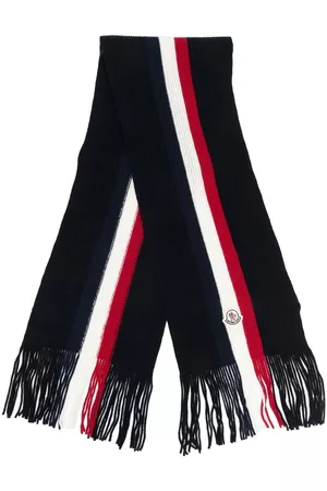 Moncler Men Scarves - Stripe-detail logo-patch scarf - Blue