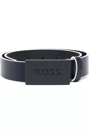 HUGO BOSS Embossed-logo leather belt - Blue