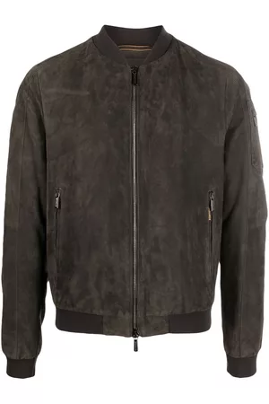 MOORER Men Leather Jackets - Zip-up leather bomber jacket - Green