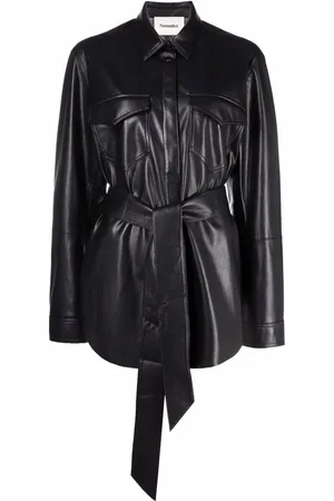 Nanushka Vegan-leather belted oversize shirt