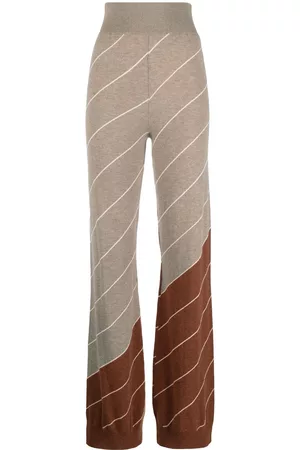 Stella McCartney Women Wide Leg Pants - Diagonal-stripe wool flared trousers - Neutrals