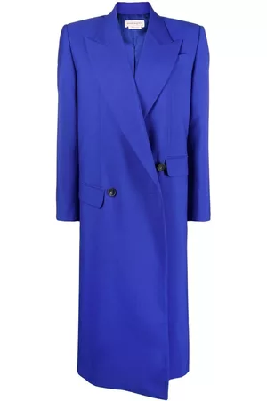 Alexander McQueen Double-breasted asymmetric wool coat - Blue