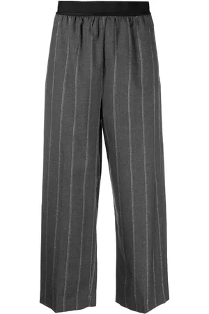 Stella McCartney Women Straight Leg Pants - Pinstripe cropped wool trousers - Grey