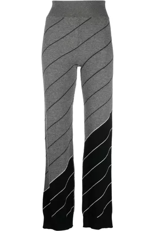 Stella McCartney Women Wide Leg Pants - Diagonal-stripe wool flared trousers - Grey