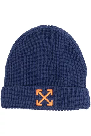 OFF-WHITE Boys Hats - Ribbed-knit embroidered-logo hat - Blue
