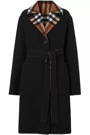 Burberry Women Coats - Check-pattern reversible wool coat - Brown