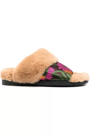 La DoubleJ Women Winter Boots - Faux-fur floral strap slides - Neutrals