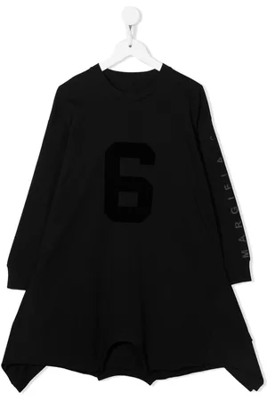 Maison Margiela Girls Printed Dresses - Logo-print asymmetric-hem dress - Black