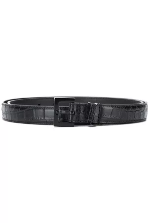 Saint Laurent Men Belts - Crocodile effect logo plaque belt - Black