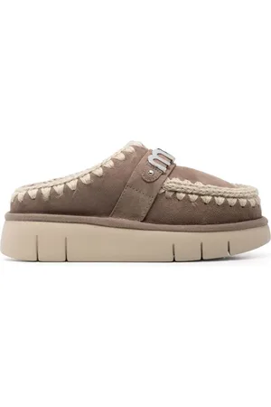 Mou Suede decorative-stitch mules
