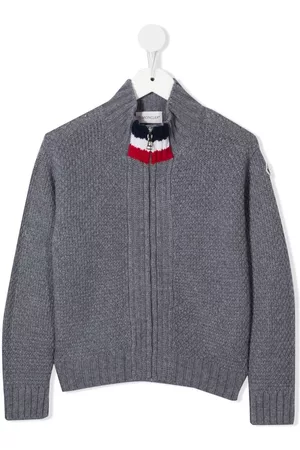 Moncler Girls Sweatshirts - Logo-patch zipped cardigan - Grey