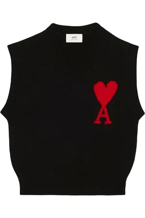 Ami Logo-intarsia knitted vest