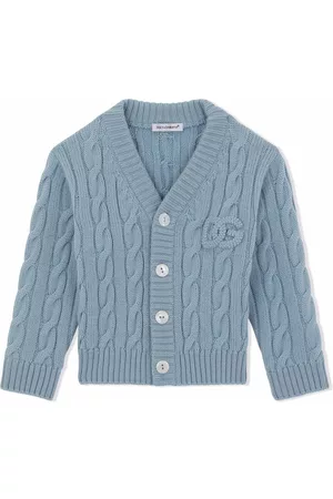 Dolce & Gabbana Sweatshirts - Cable knit logo cardigan - Blue