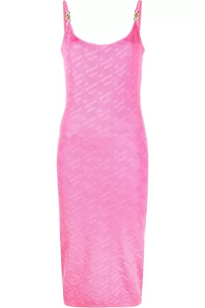 VERSACE La Greca jacquard pencil dress - Pink