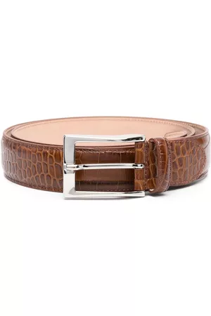 Scarosso Men Belts - Crocodile-embossed leather belt - Brown